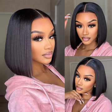 HD Transparent 180 Density Human Lace Front 13×6 Straight 1B Bob Wigs